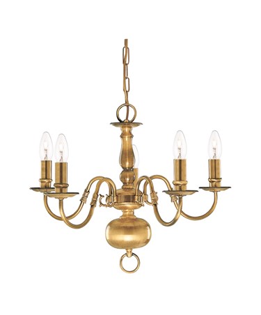 Searchlight Flemish 5 Light Chandelier - Antique Solid Brass