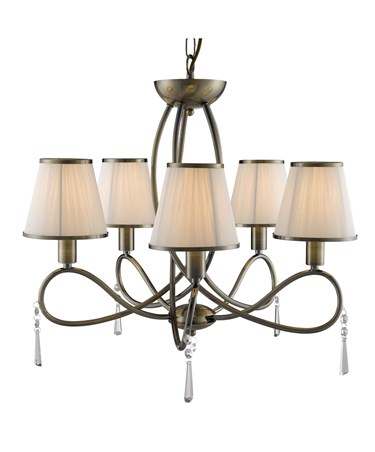 Searchlight Simplicity Ceiling 5 Light - Antique Brass - White Shades