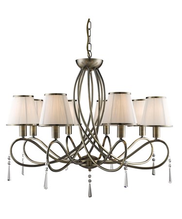 Searchlight Simplicity Ceiling 8 Light - Antique Brass - White Shades