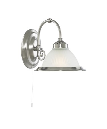 Searchlight American Diner Pull Cord Wall Light - Satin Silver - Opaque Glass