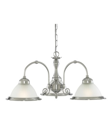 Searchlight American Diner 3 Light Peandant - Satin Silver - Opaque Glass