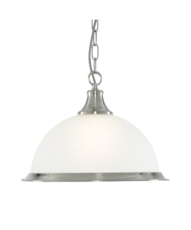 Searchlight American Diner Pendant Light - Satin Silver - Opaque Glass