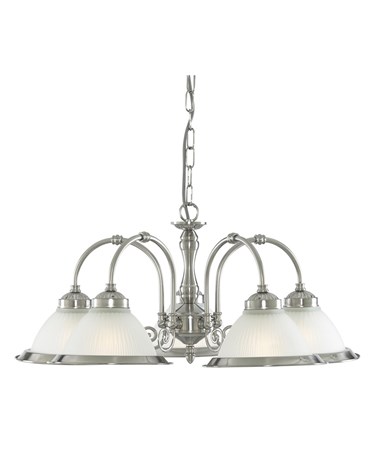 Searchlight American Diner 5 Light Peandant - Satin Silver - Opaque Glass