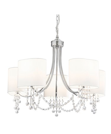 Searchlight Nina Ceiling 5 Light - Chrome - Clear Beads - White Shade