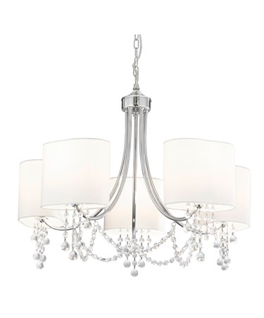 Searchlight Nina  Ceiling 5 Light - Chrome - Clear Beads - White Shade