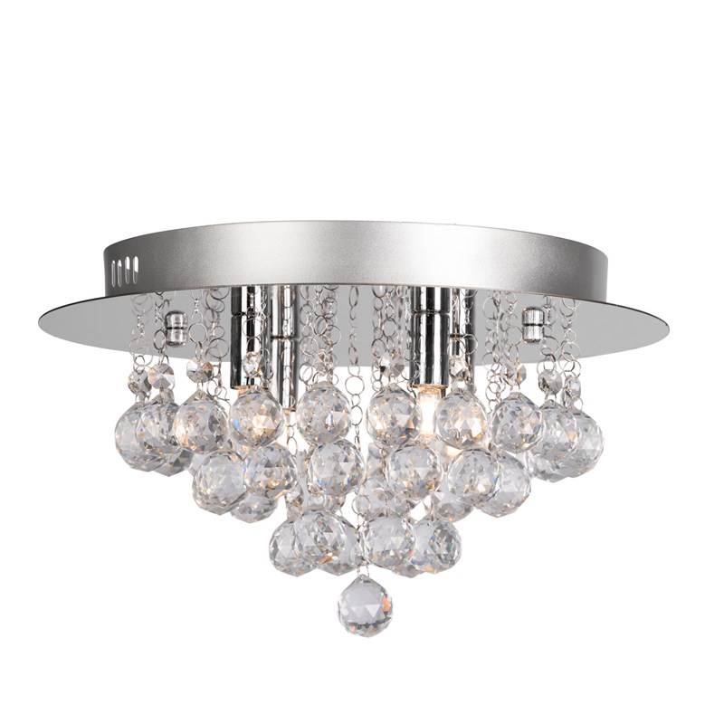 Senza Chrome & Crystal Ball Droplets Ceiling Light - 4-Light Flush Mount