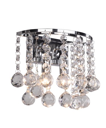 Senza Chrome & Crystal Ball Droplets Double Wall Light - Modern Wall Fixture Senza Chrome & Crystal Ball Droplets Double Wall Light - Modern Wall Fixture