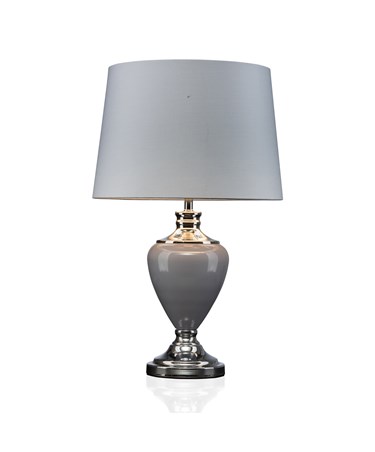 Hepburn Large Ceramic Table Lamp With Matching Shade - Modern Grey & Silver Hepburn Large Ceramic Table Lamp With Matching Shade - Modern Grey & Silver