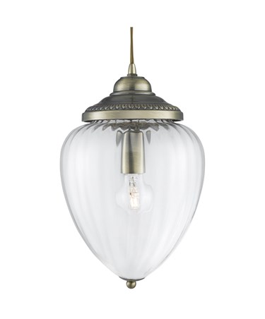 Searchlight Traditional Pendant Light - Antique Brass With Clear Ribbed Glass