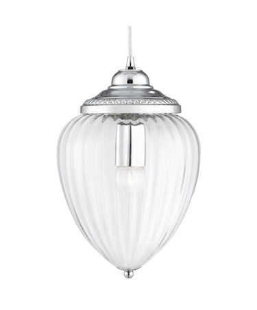 Searchlight Traditional Pendant Light -  Chrome With Clear Ribbed Glass