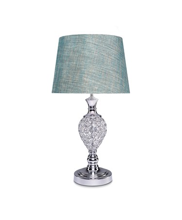 Hannah Luxury Elegant Chrome & Crystal Table Lamp with Blue Gold Shade