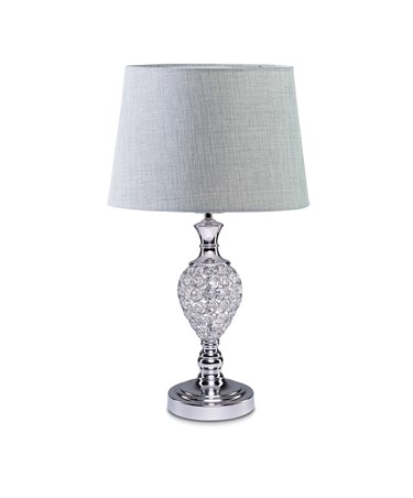 Hannah Luxury Elegant Chrome & Crystal Table Lamp with Grey Linen Shade