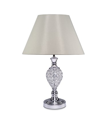 Hannah Luxury Elegant Chrome & Crystal Table Lamp with Grey Empire Shade