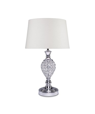 Hannah Luxury Elegant Chrome & Crystal Table Lamp with Ivory Linen Shade