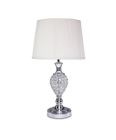 Hannah Luxury Elegant Chrome & Crystal Table Lamp with Ivory Pleated Shade
