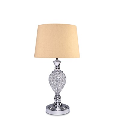Hannah Luxury Elegant Chrome & Crystal Table Lamp with Natural Linen Shade