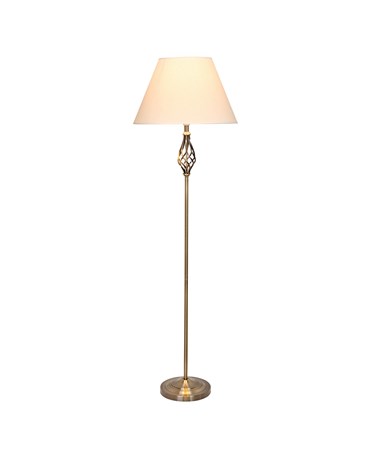 Kingswood Barley Twist Traditional Floor Lamp - Antique Brass with Cream Shade