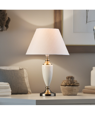Large Malham Cream Ceramic and Antique Brass Traditional / Classic Table Lamp