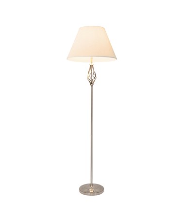 Kingswood Barley Twist Traditional Floor Lamp - Satin Silver with Cream Shade