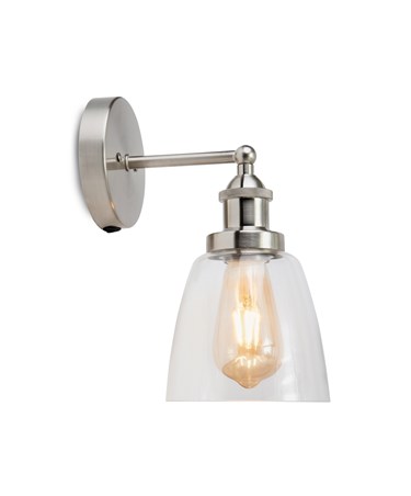 Echo Industrial Style Modern Switched Wall Light & Clear Glass - Silver