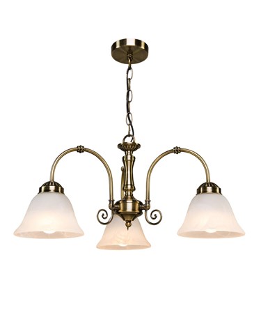 Elegant Diner Ceiling 3 Light Pendant - Antique Brass - Alabaster Glass