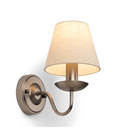 Craven Modern Pewter Grey Wall Light with Beige Linen Shade