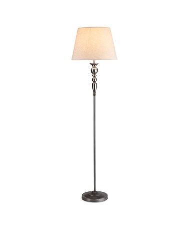 Craven Tall Floor Lamp - Pewter Painted Finish - Beige Linen Shade