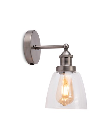 Echo Industrial Style Modern Switched Wall Light & Clear Glass - Pewter