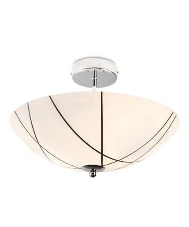 Crosbie Semi-Flush Glass Ceiling Uplighter - 2 Light - White/Black/Chrome