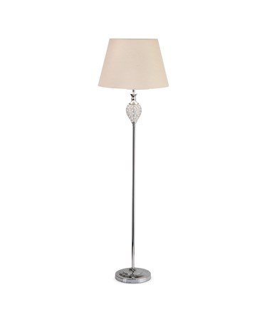 Hannah Luxury Elegant Chrome & Crystal Floor Lamp with Natural Linen Shade