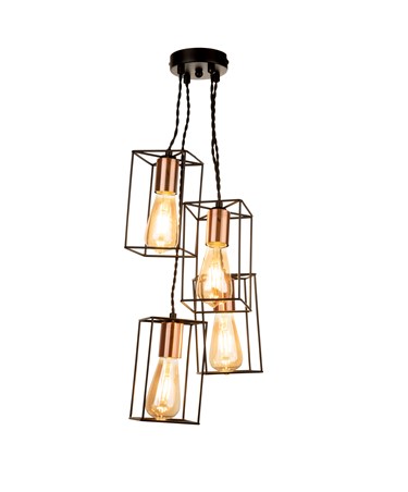 Riva Cluster Ceiling Pendant Light - Black & Copper Cascading 4-Light Design