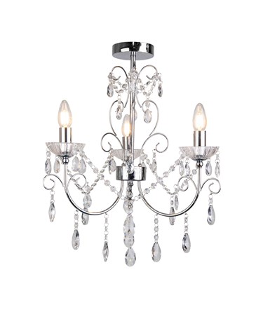 Elise Crystal Chrome Silver Chandelier 3 Light - Crystal Glass Button Droplets