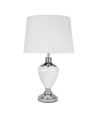Hepburn Large Ceramic Table Lamp With Matching Shade - Modern White & Chrome Hepburn Large Ceramic Table Lamp With Matching Shade - Modern White & Chrome