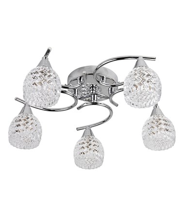 Hendon Semi Flush Silver Chrome 5 Light Ceiling Light with Crystal Glass Shades