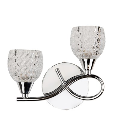 Hendon Silver Chrome Twin Double Wall Light with Crystal Glass Shades