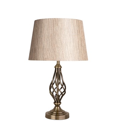Queenswood Classic Barley Twist Table Lamp with Charcoal Shade - Antique Brass