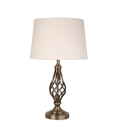 Queenswood Classic Barley Twist Table Lamp with Ivory Linen Shade- Antique Brass