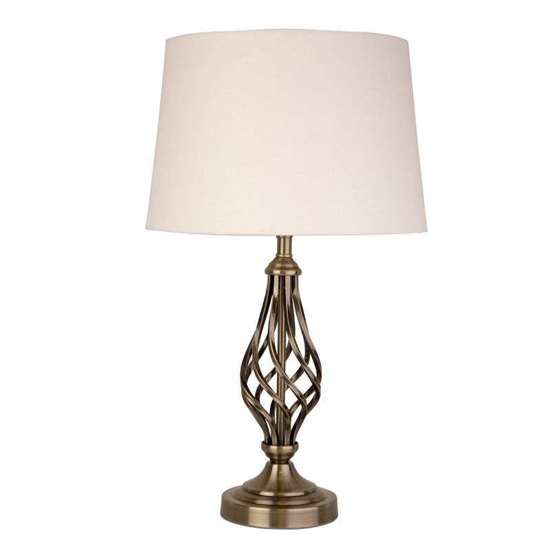 Queenswood Classic Barley Twist Table Lamp with Ivory Linen Shade- Antique Brass Queenswood Classic Barley Twist Table Lamp with Ivory Linen Shade- Antique Brass