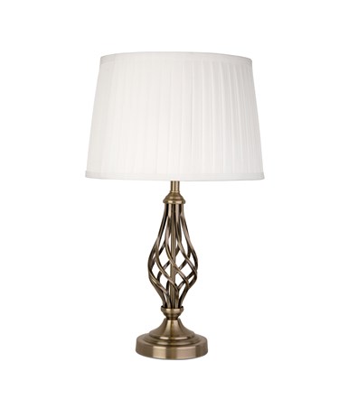 Queenswood Classic Barley Twist Table Lamp with Ivory Pleat Shade- Antique Brass