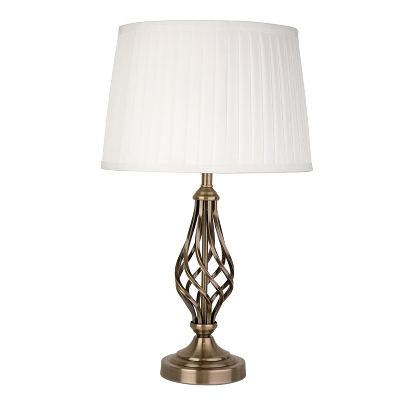 Queenswood Classic Barley Twist Table Lamp with Ivory Pleat Shade- Antique Brass Queenswood Classic Barley Twist Table Lamp with Ivory Pleat Shade- Antique Brass