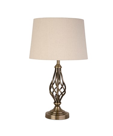 Queenswood Classic Barley Twist Table Lamp with Beige Linen Shade- Antique Brass