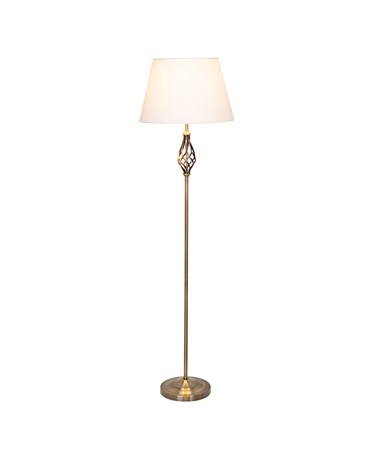 Queenswood Antique Brass Floor Lamp with Ivory Linen Shade