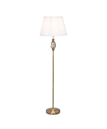 Queenswood Antique Brass Floor Lamp with Ivory Pleated Shade