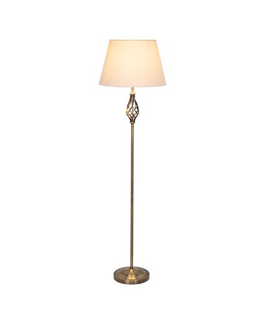 Queenswood Antique Brass Floor Lamp with Natural Linen Shade