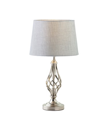 Queenswood Classic Barley Twist Table Lamp with Grey Linen Shade - Silver Chrome