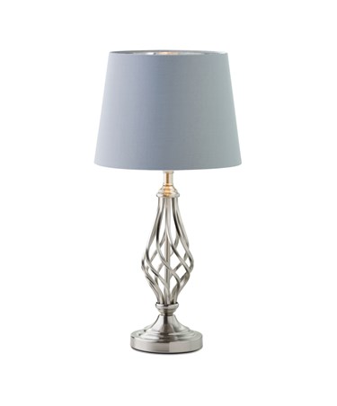 Queenswood Classic Barley Twist Table Lamp with Grey Silver Lined Shade - Silver