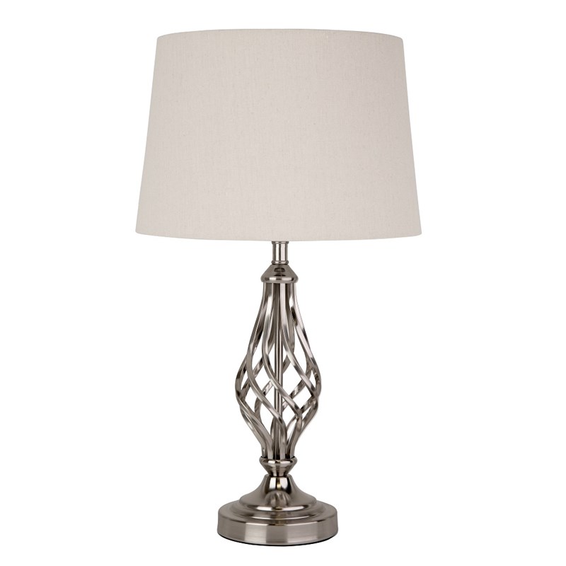 Queenswood Classic Barley Twist Table Lamp with Ivory Linen Shade - Silver Queenswood Classic Barley Twist Table Lamp with Ivory Linen Shade - Silver