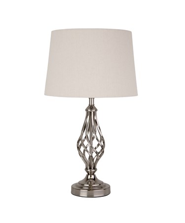 Queenswood Classic Barley Twist Table Lamp with Ivory Linen Shade - Silver