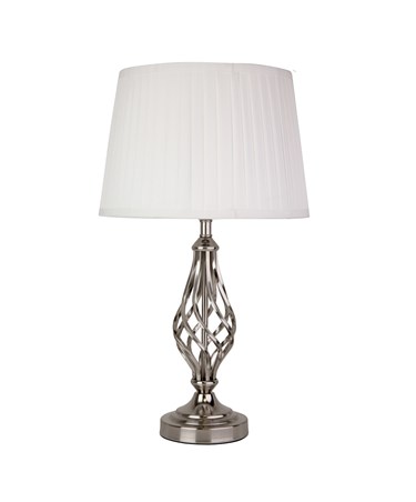 Queenswood Classic Barley Twist Table Lamp with Ivory Pleated Shade - Silver