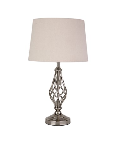 Queenswood Classic Barley Twist Table Lamp with Natural Linen Shade - Silver